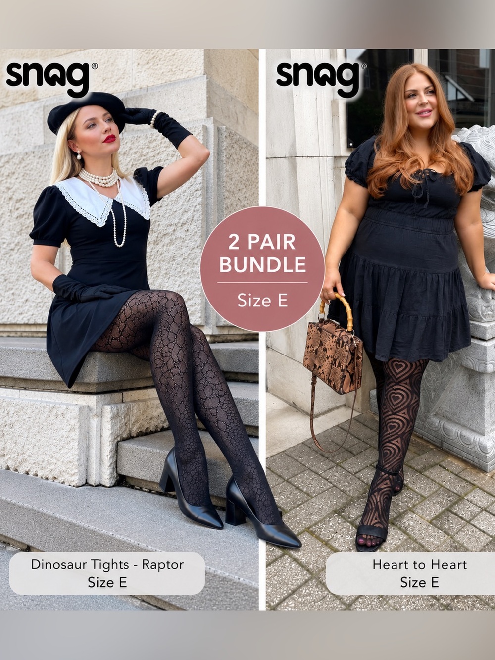 2pc Snag Tights Bundle Raptor Heart to Heart Black Size E